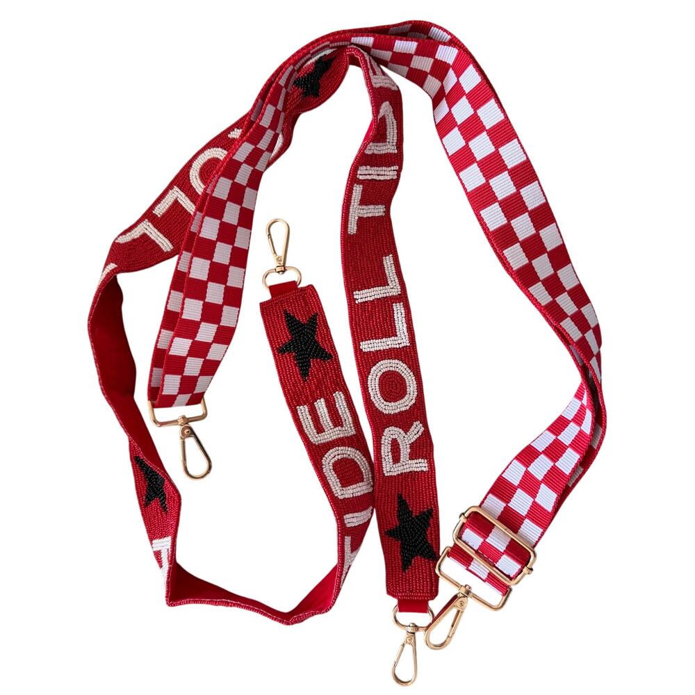 Alabama Roll Tide Crimson Red Beaded + Checkered Purse Bag Straps - Set of 2